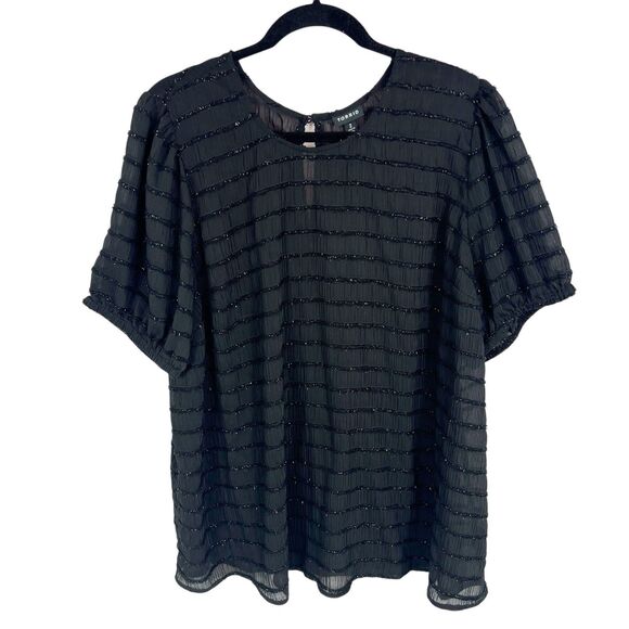 torrid Tops - Torrid 2 Black Sheer Eyelash Stripe Short Sleeve Blouse Women’s 2X